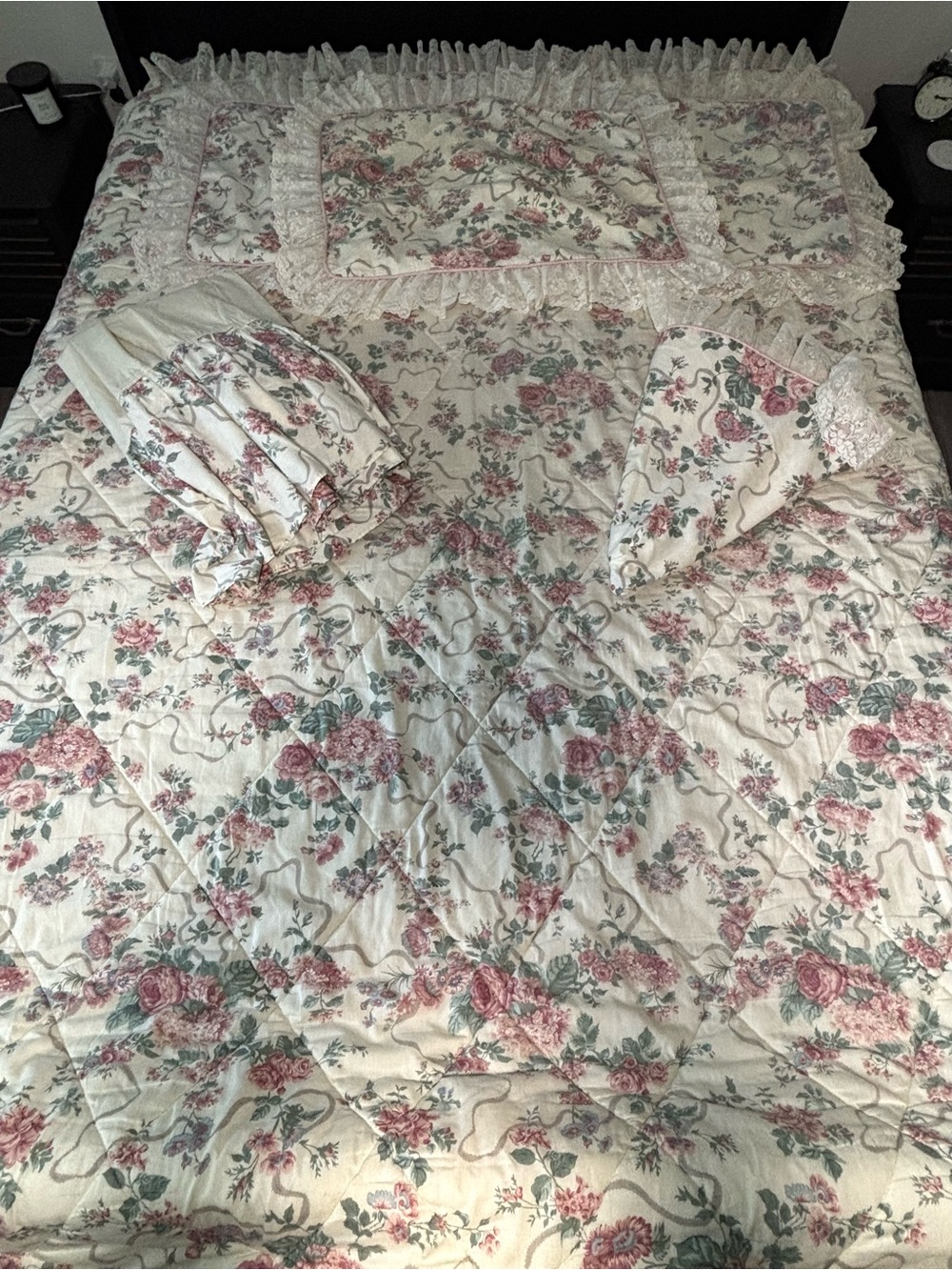 Vtg Croscill Floral Comforter Queen Size Sham Set- Elizabeth Gray Victoria EUC